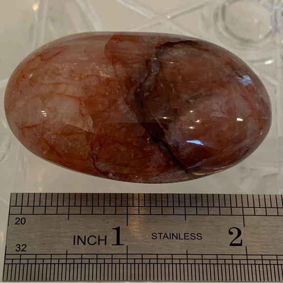 2.25" Hematoid Red Fire Quartz Crystal Polished Palm Stone Chakras Madagascar - Picture 10 of 11